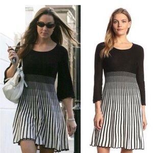Calvin Klein Black Textured Knit mini dress optical illusion striped ombré